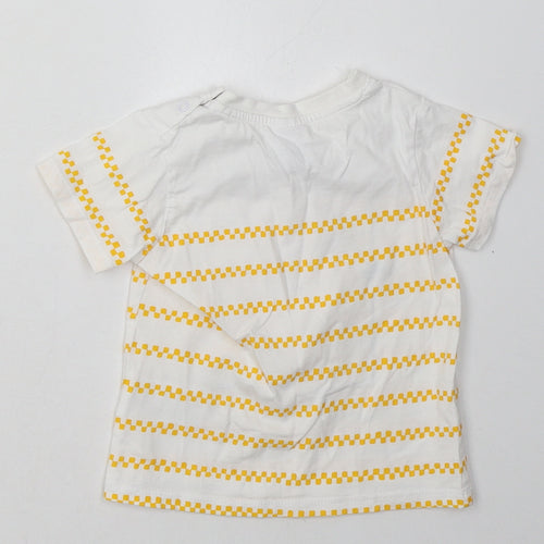 newness Boys Yellow Striped Cotton Basic T-Shirt Size 12 Months Crew Neck Buckle