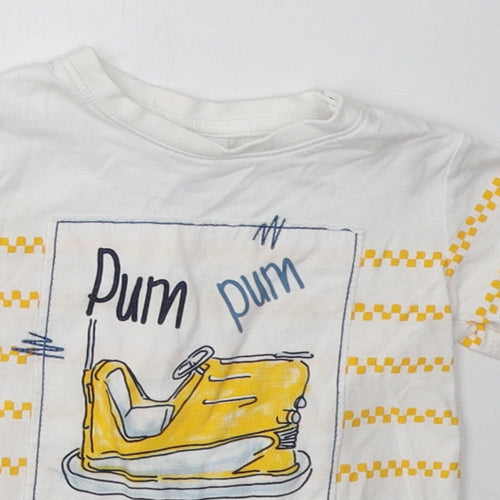 newness Boys Yellow Striped Cotton Basic T-Shirt Size 12 Months Crew Neck Buckle