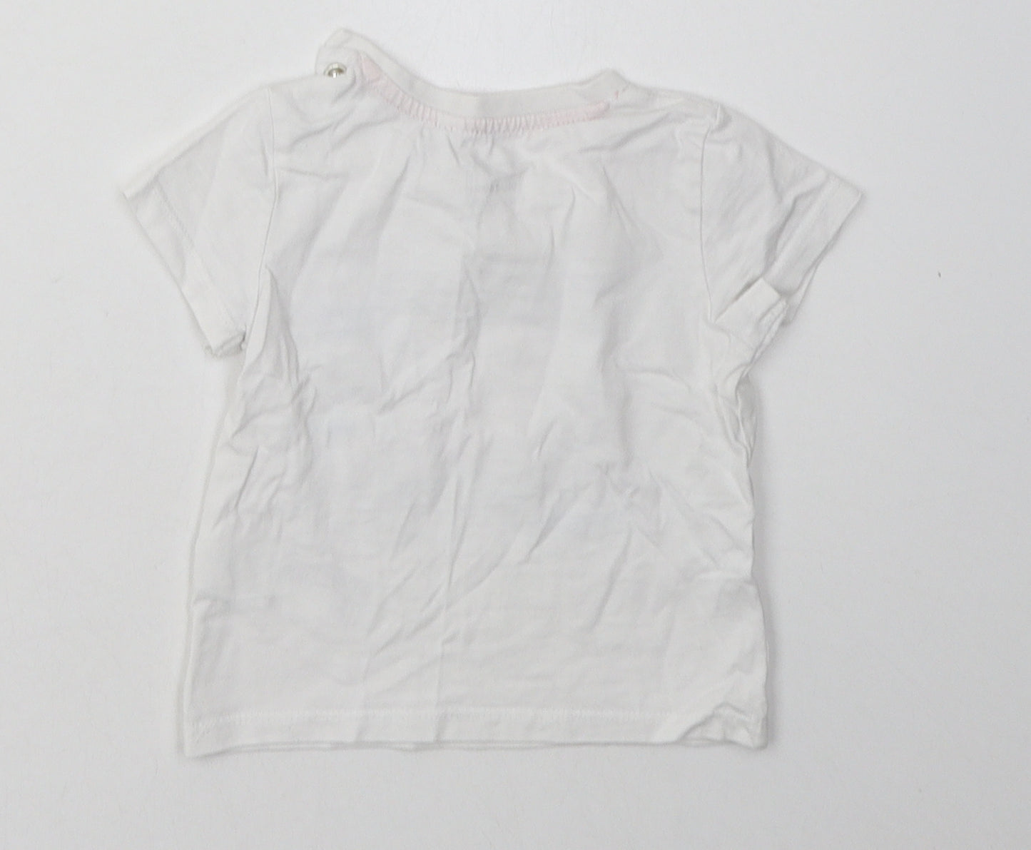 Debenhams Boys White  Cotton Basic T-Shirt Size 6-9 Months Crew Neck Buckle - Fire Engine