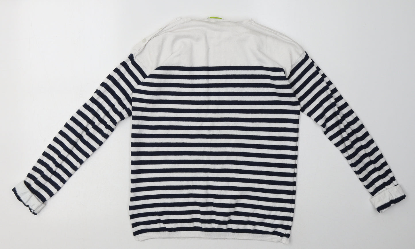 Vertbaudet Girls Blue Striped Cotton Basic Casual Size 12-13 Years Crew Neck Pullover
