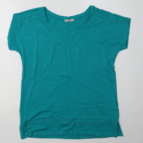 Encuentro Womens Green  Cotton Basic T-Shirt Size M Boat Neck