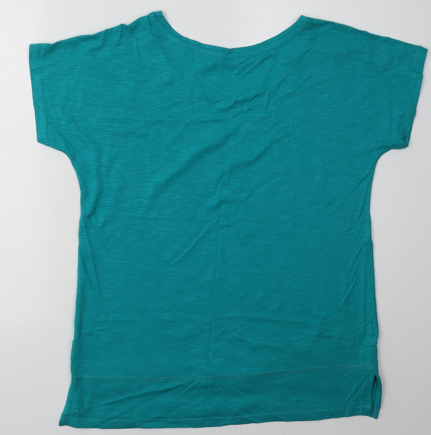 Encuentro Womens Green  Cotton Basic T-Shirt Size M Boat Neck