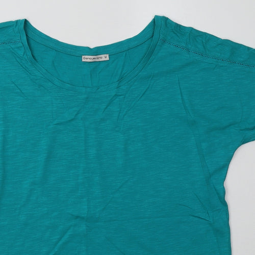 Encuentro Womens Green  Cotton Basic T-Shirt Size M Boat Neck