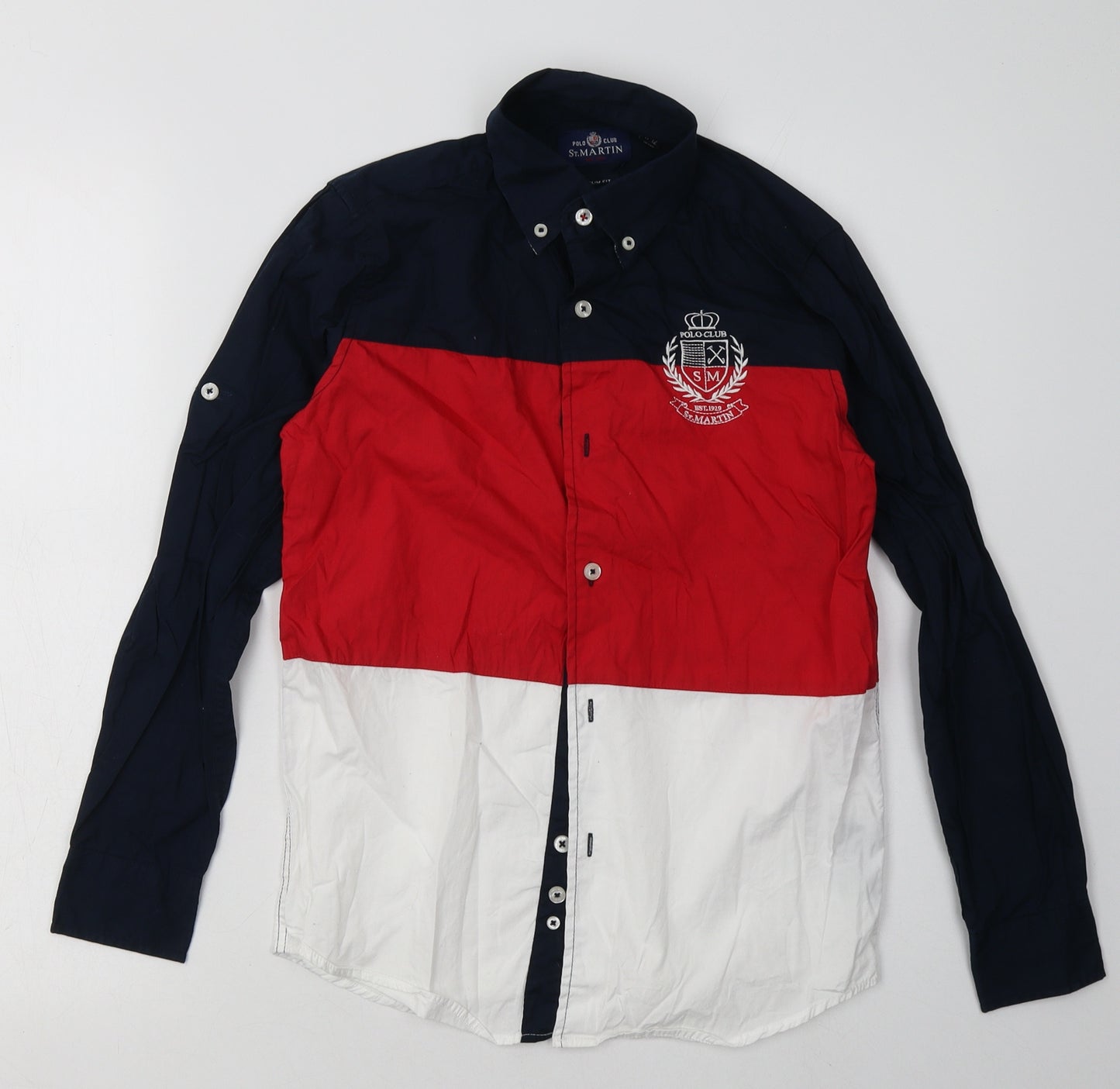 st.martin polo club Boys Blue Striped Cotton Basic Button-Up Size 11-12 Years Collared Button