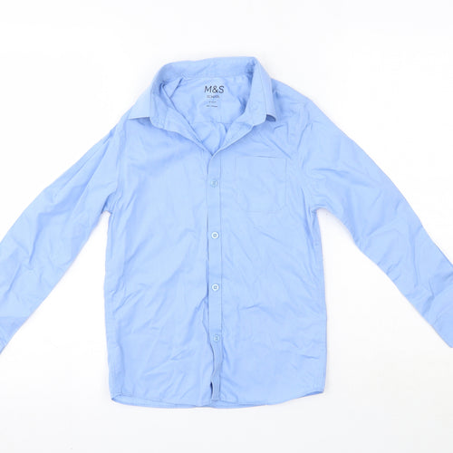 M&S Boys Blue  Cotton Basic Button-Up Size 8-9 Years Collared  - School