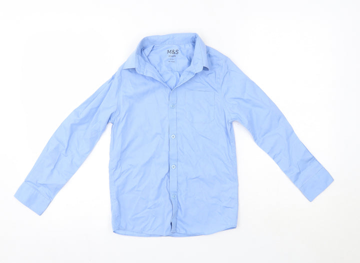 M&S Boys Blue  Cotton Basic Button-Up Size 8-9 Years Collared  - School