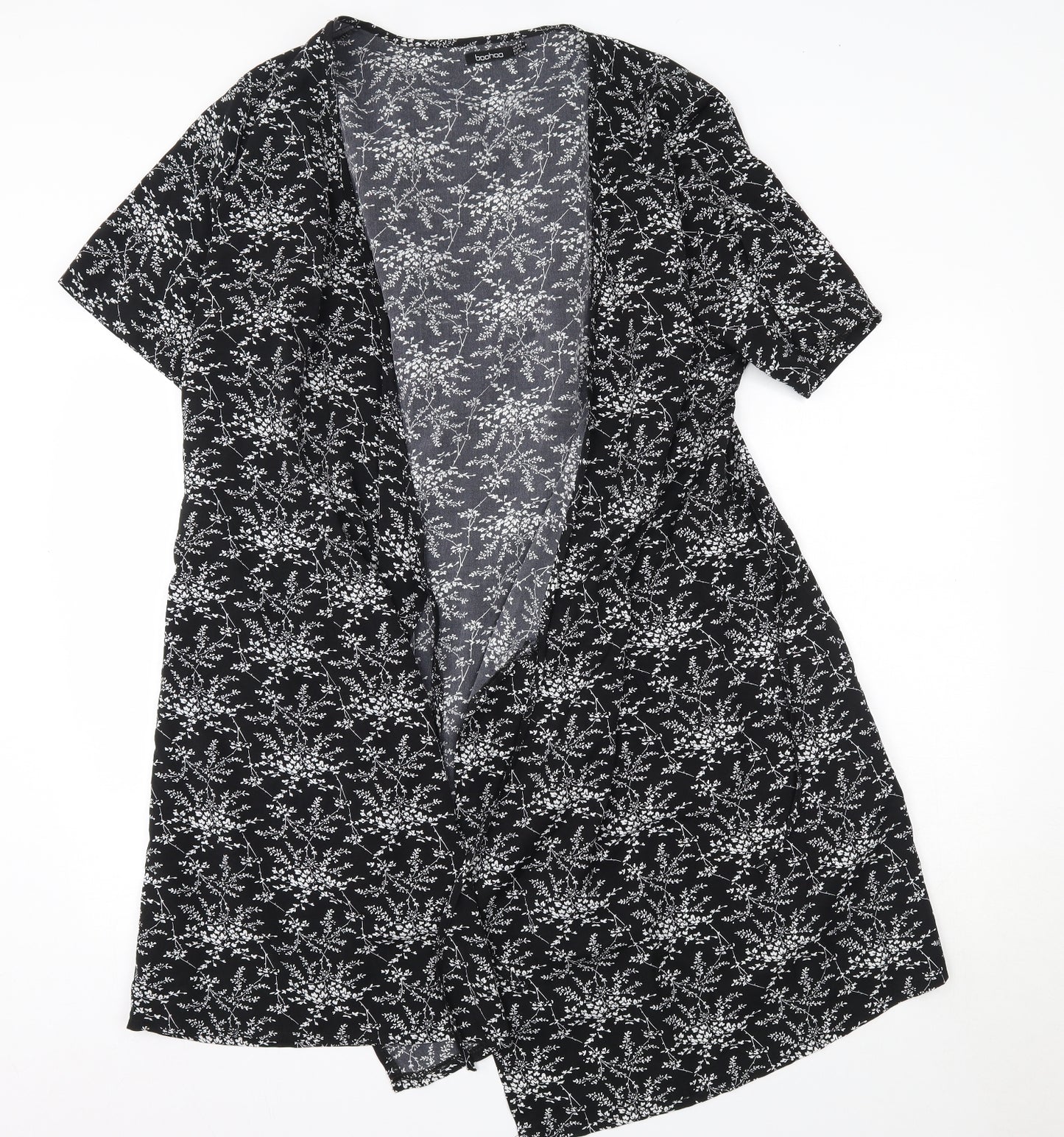 Boohoo Womens Black V-Neck Floral Polyester Cardigan Jumper Size 20