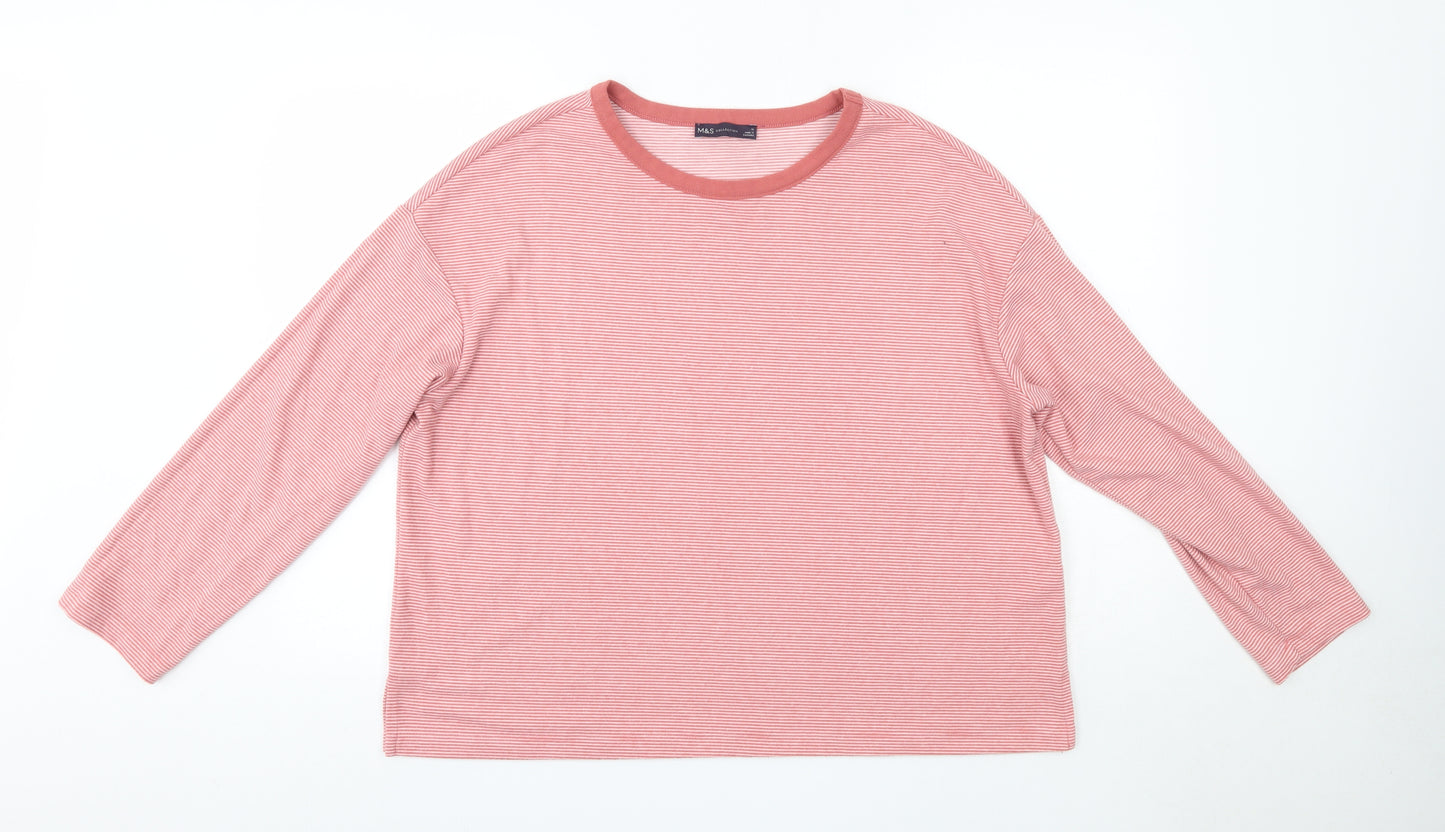 M&S Womens Pink Round Neck Striped Polyester Pullover Jumper Size 18