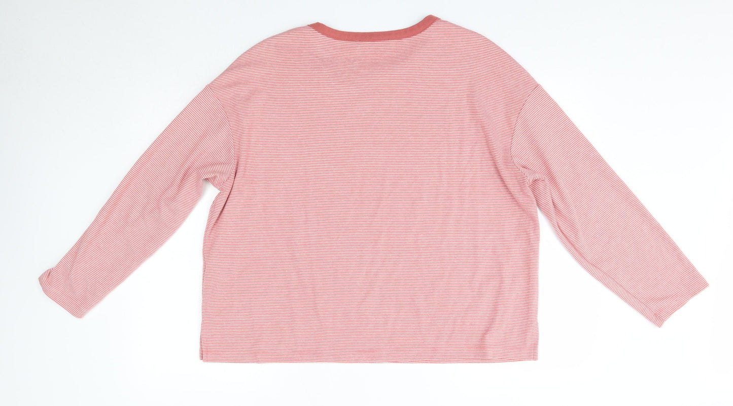 M&S Womens Pink Round Neck Striped Polyester Pullover Jumper Size 18
