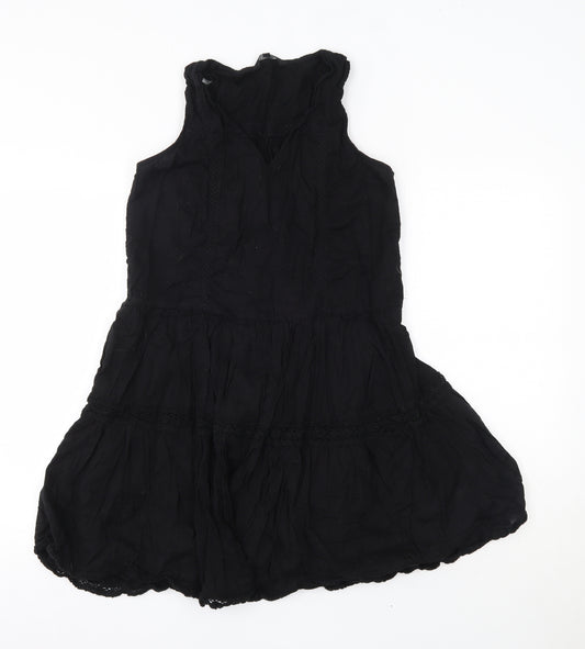 Front view of Next women’s black 100% cotton a-line, size UK 12, v-neck