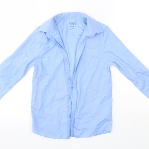 M&S Boys Blue  Cotton Basic Button-Up Size 8-9 Years Collared  - School