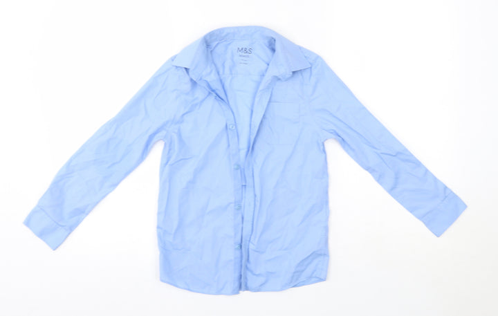 M&S Boys Blue  Cotton Basic Button-Up Size 8-9 Years Collared  - School