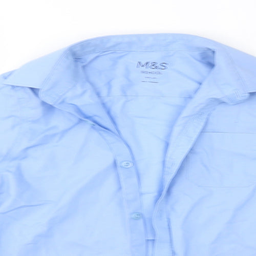 M&S Boys Blue  Cotton Basic Button-Up Size 8-9 Years Collared  - School
