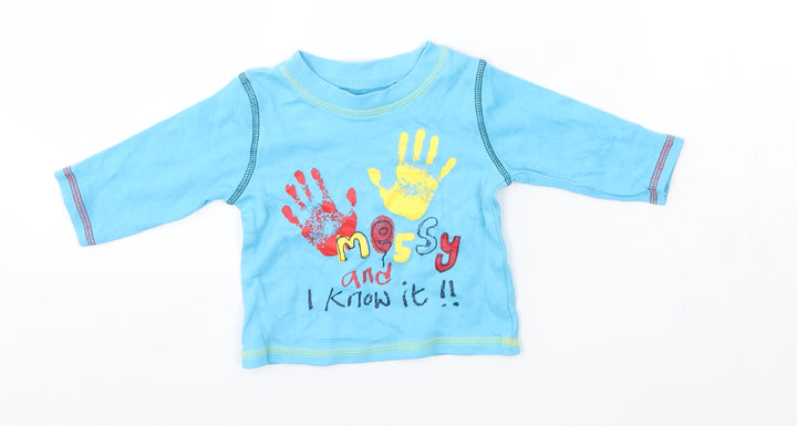 George Baby Blue  100% Cotton Basic Casual Size 3-6 Months Round Neck