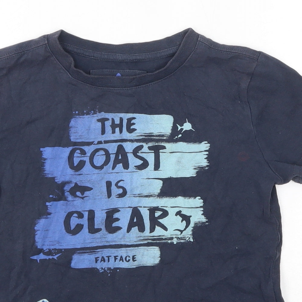 Fat Face Boys Blue  Cotton Basic T-Shirt Size 4-5 Years Round Neck  - Shark