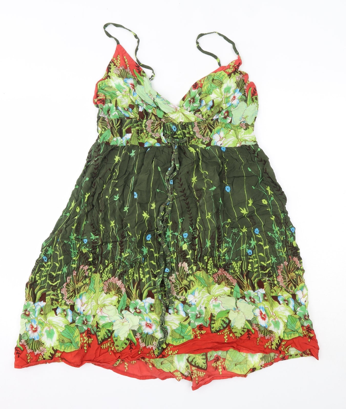 Primark Womens Green Floral Viscose A-Line  Size 14  V-Neck