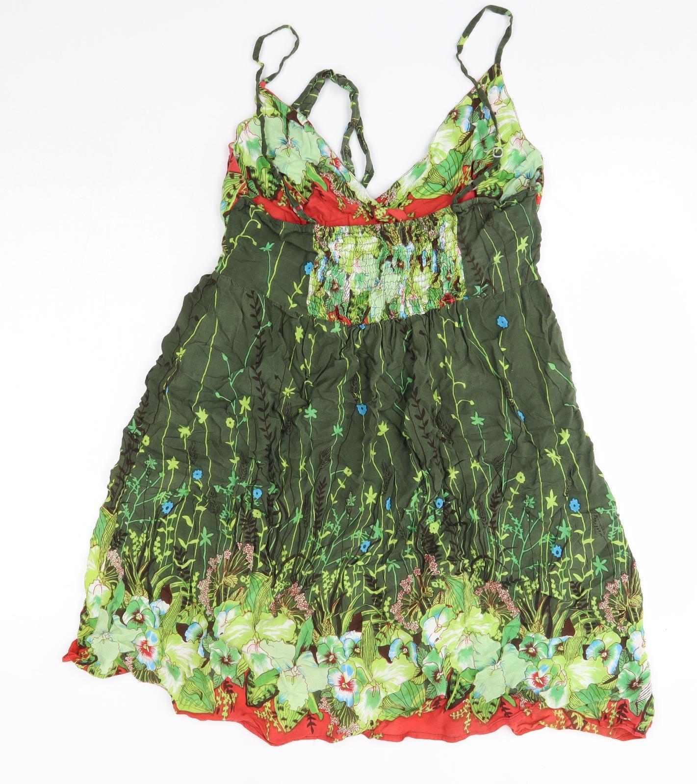 Primark Womens Green Floral Viscose A-Line  Size 14  V-Neck