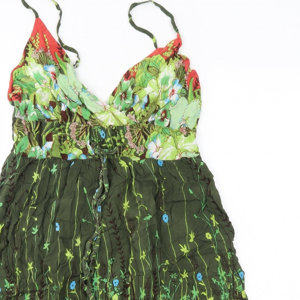 Primark Womens Green Floral Viscose A-Line  Size 14  V-Neck