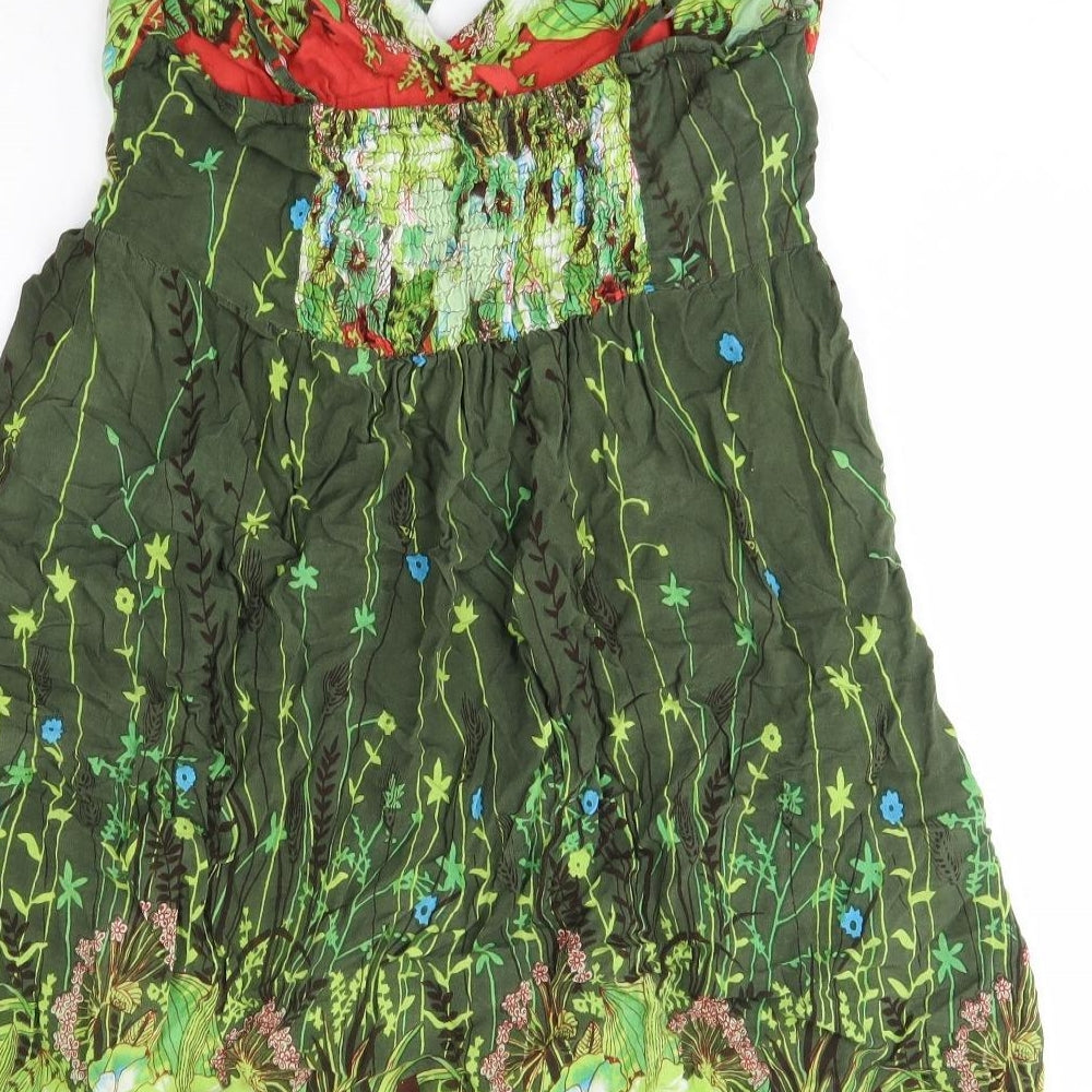 Primark Womens Green Floral Viscose A-Line  Size 14  V-Neck