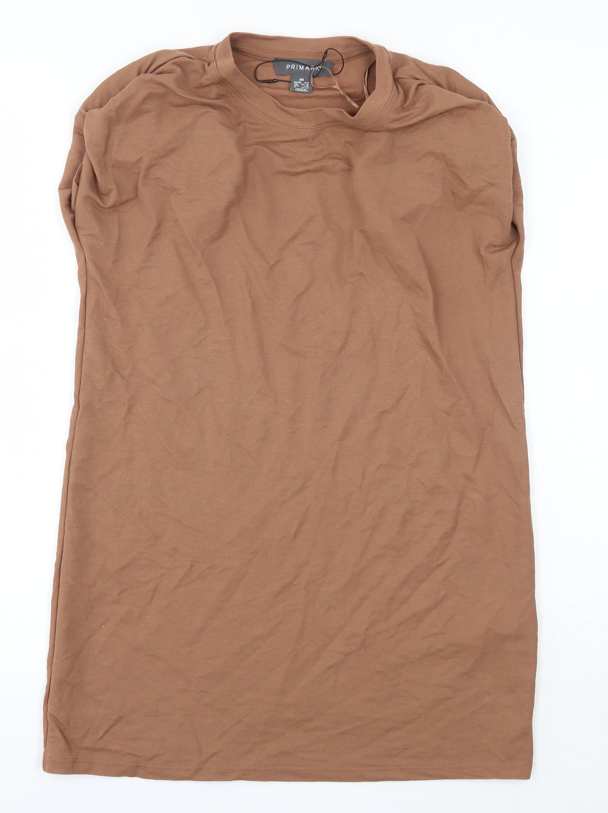 Primark Womens Brown  Viscose T-Shirt Dress  Size XS  Round Neck  - Padded Shoulders