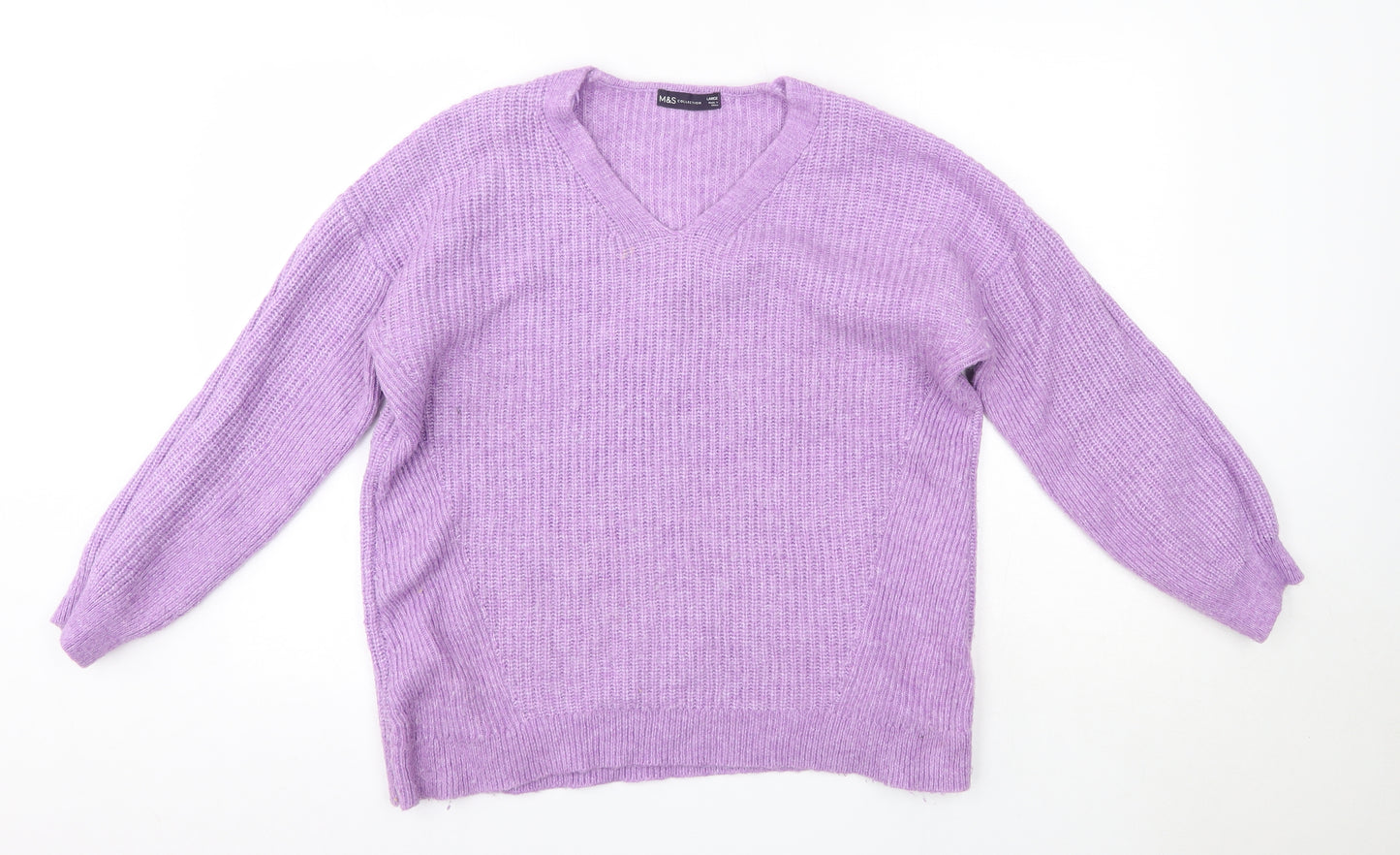 M&S Womens Purple V-Neck  Acrylic Pullover Jumper Size L