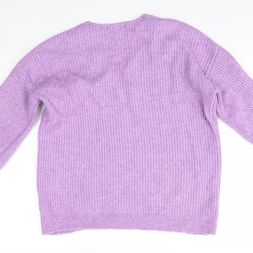 M&S Womens Purple V-Neck  Acrylic Pullover Jumper Size L