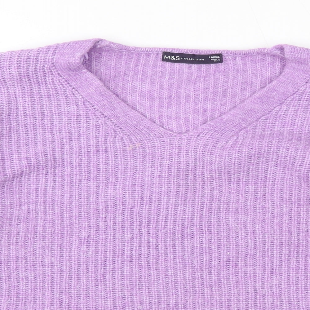 M&S Womens Purple V-Neck  Acrylic Pullover Jumper Size L