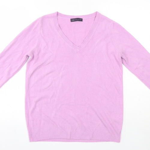 M&S Womens Purple V-Neck  Acrylic Pullover Jumper Size 12