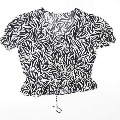 George Womens Black Striped Viscose Basic Blouse Size 16 V-Neck