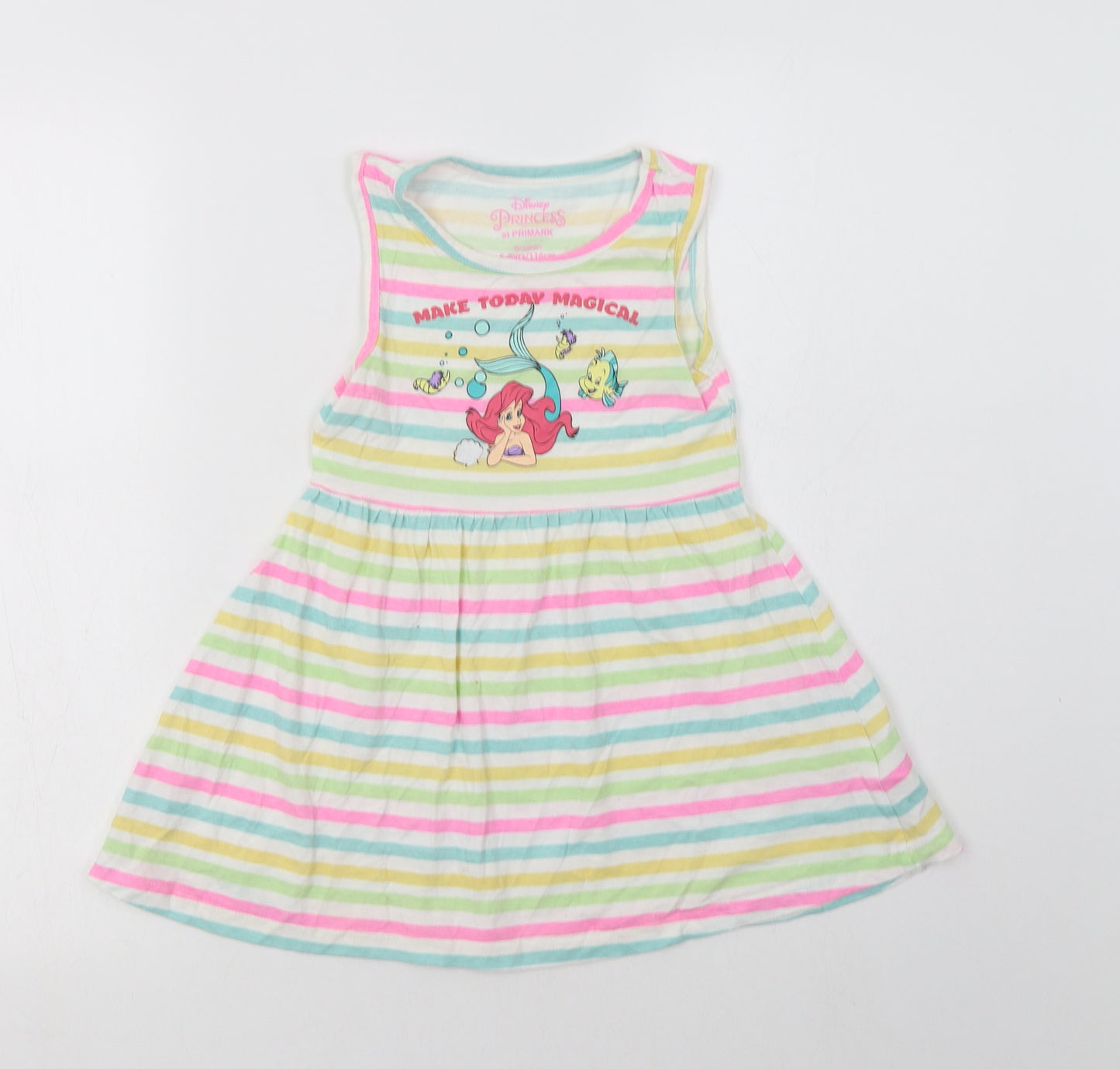 Pr4imark Girls Multicoloured Striped Cotton Fit & Flare  Size 5-6 Years  Round Neck  - Disney Princess