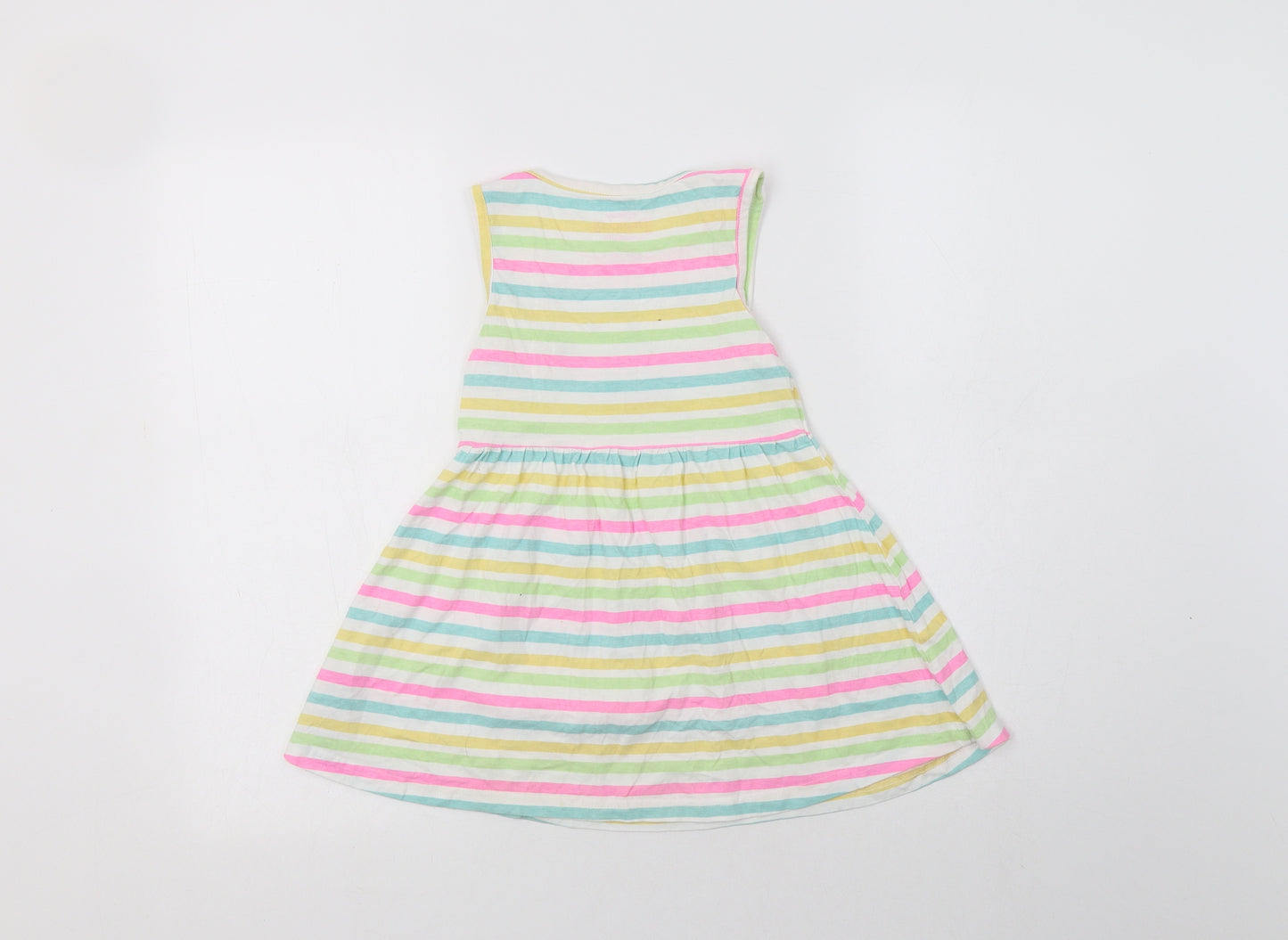 Pr4imark Girls Multicoloured Striped Cotton Fit & Flare  Size 5-6 Years  Round Neck  - Disney Princess