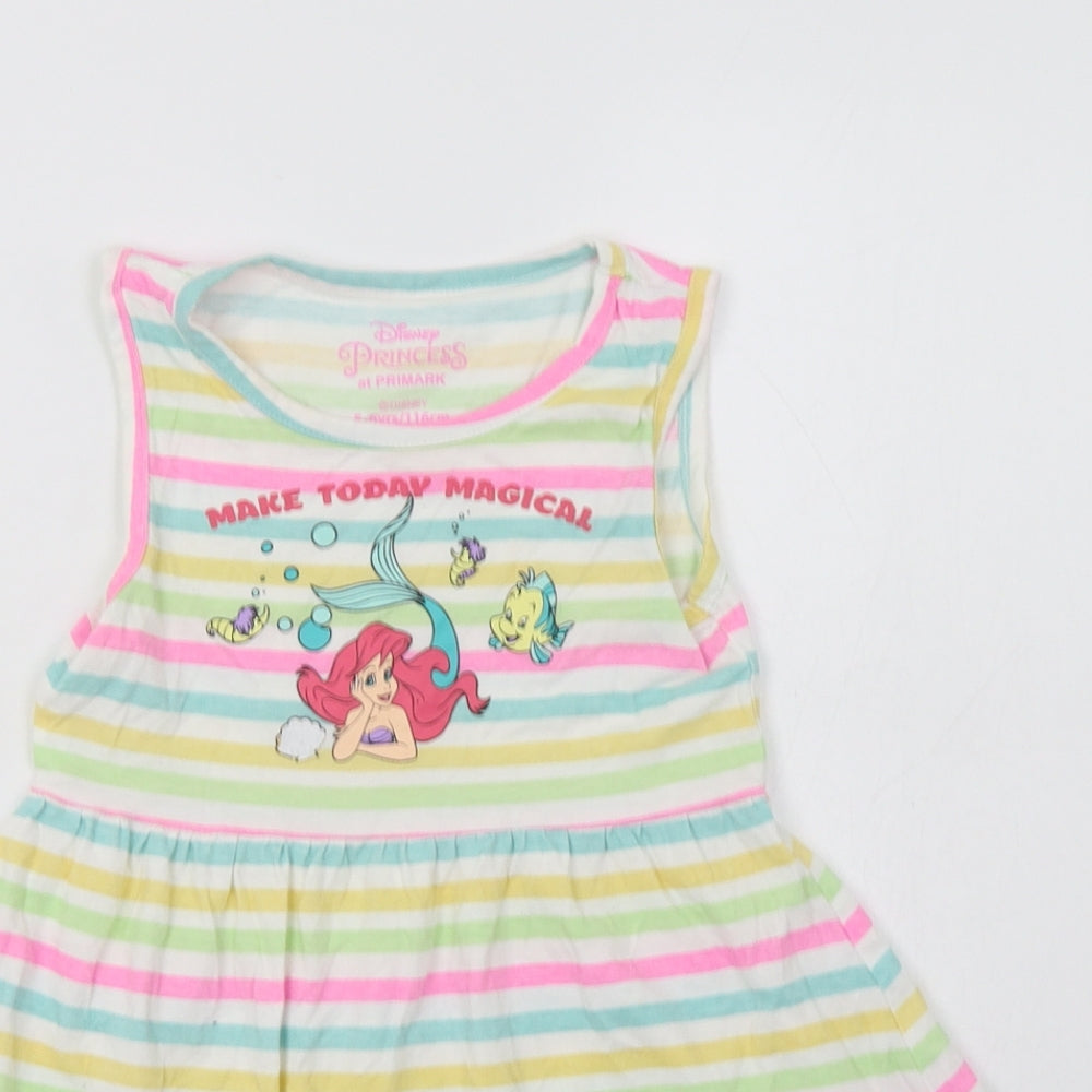 Pr4imark Girls Multicoloured Striped Cotton Fit & Flare  Size 5-6 Years  Round Neck  - Disney Princess