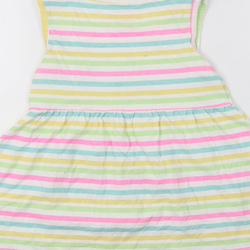 Pr4imark Girls Multicoloured Striped Cotton Fit & Flare  Size 5-6 Years  Round Neck  - Disney Princess