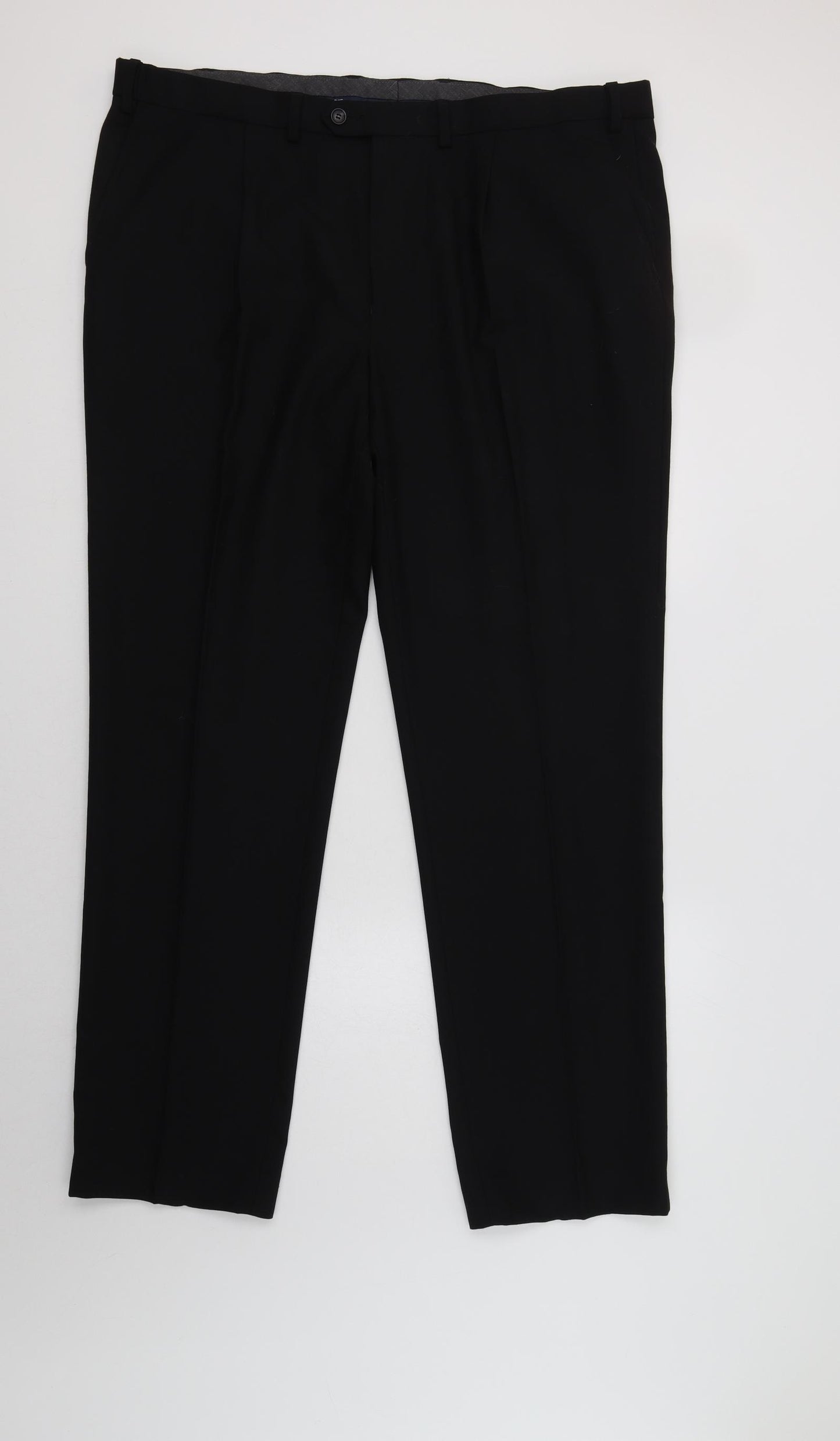 M&S Mens Black  Wool Dress Pants Trousers Size 42 L33 in Regular Button