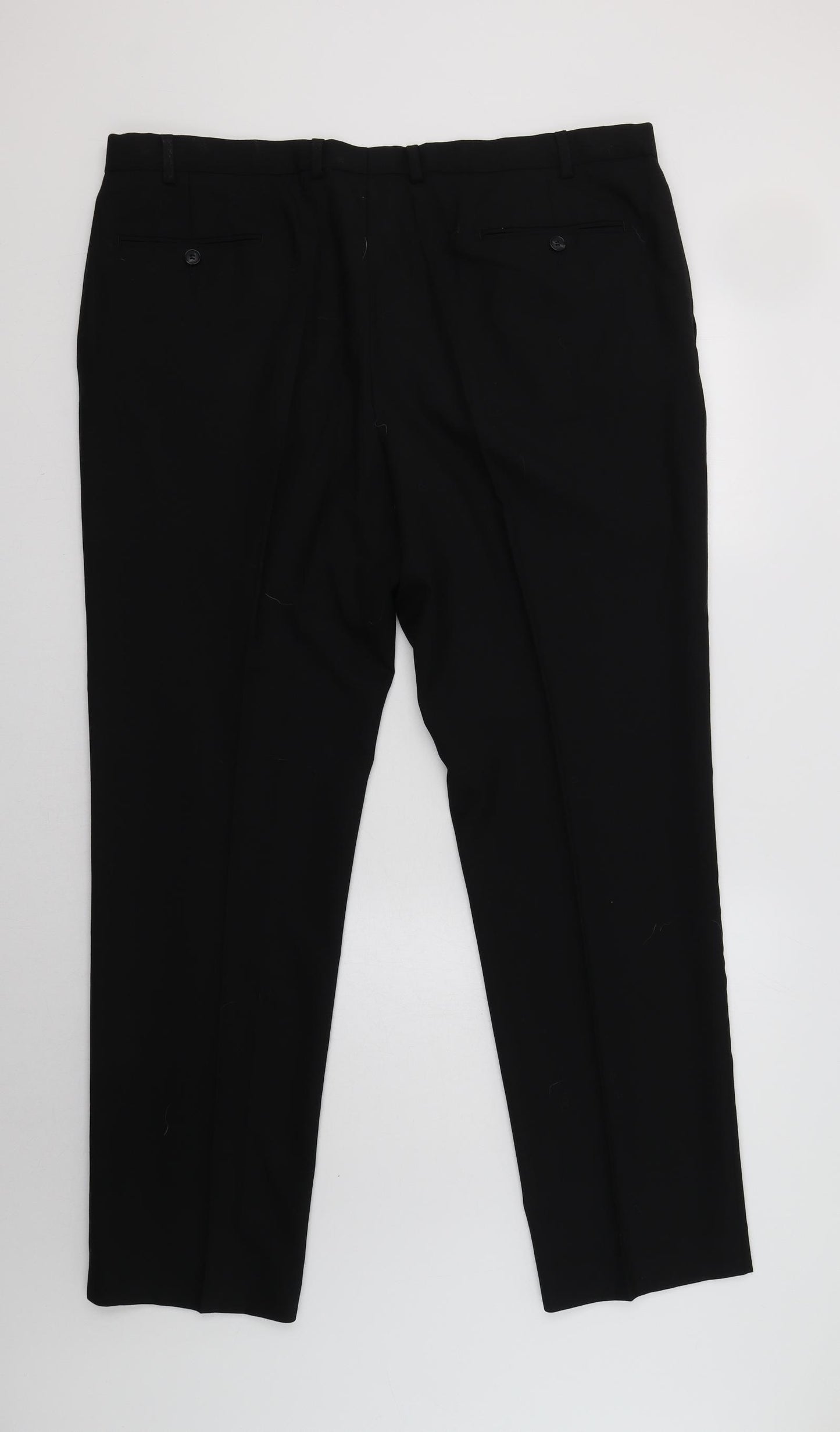 M&S Mens Black  Wool Dress Pants Trousers Size 42 L33 in Regular Button