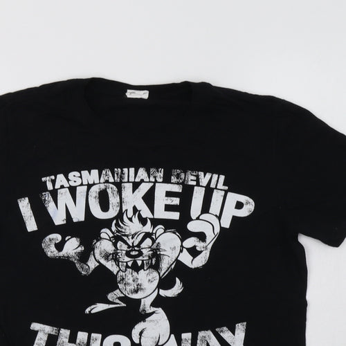 Gildan Womens Black  Cotton Basic T-Shirt Size S Crew Neck - Tasmanian Devil
