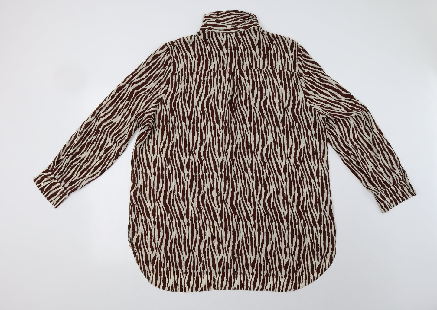 Primark Womens Brown Animal Print Polyester Basic Button-Up Size 20 Collared