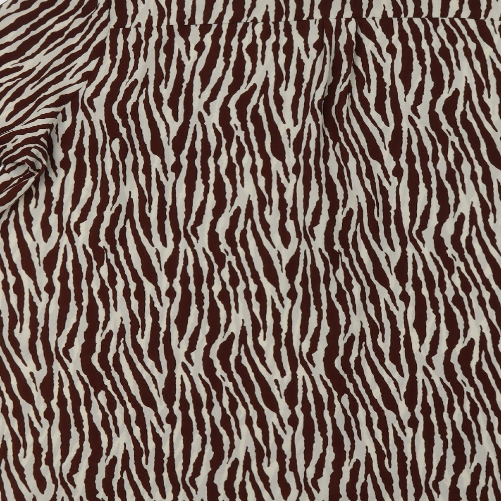 Primark Womens Brown Animal Print Polyester Basic Button-Up Size 20 Collared
