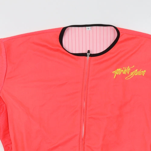Pirate Juice Womens Pink   Basic T-Shirt Size L Crew Neck Zip