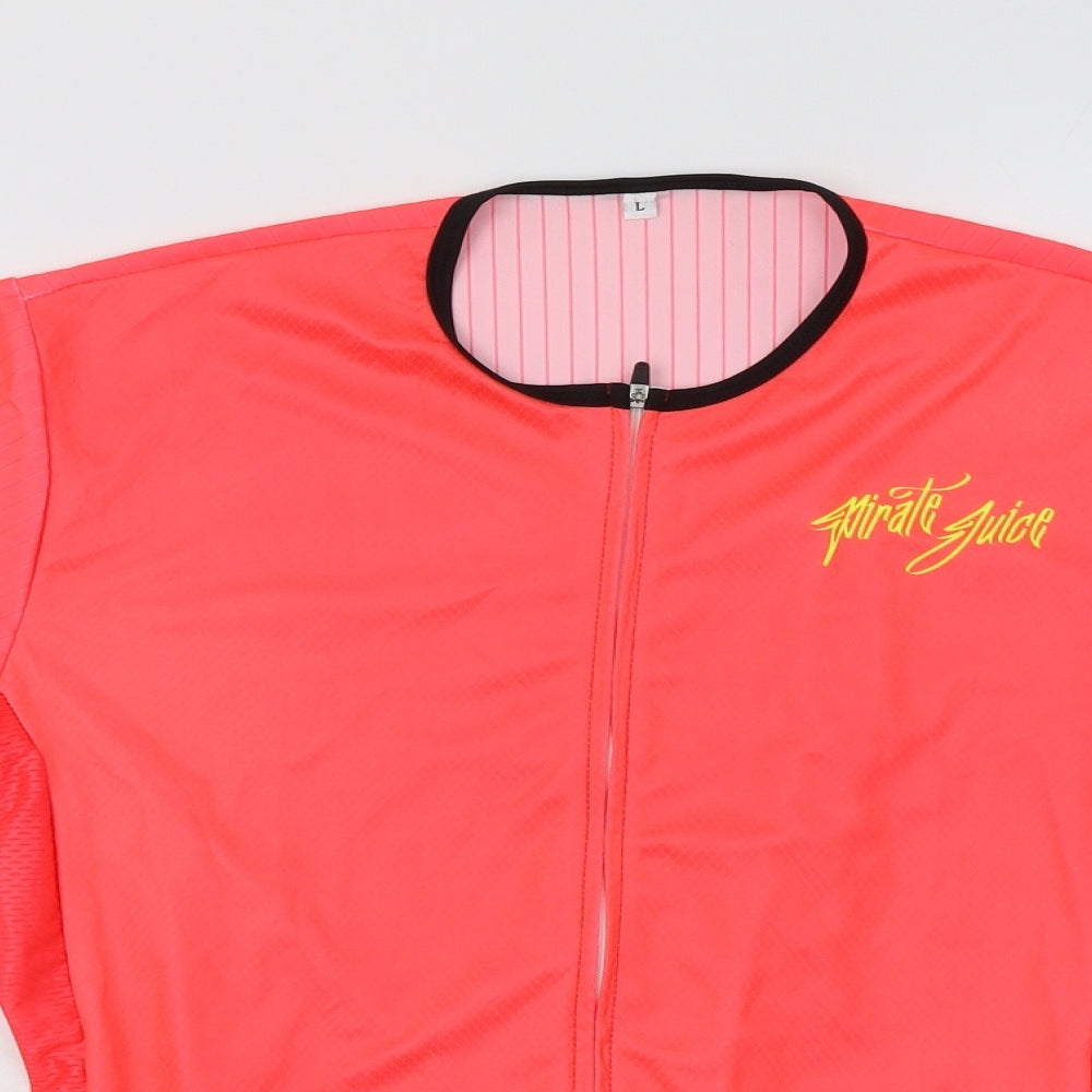 Pirate Juice Womens Pink   Basic T-Shirt Size L Crew Neck Zip