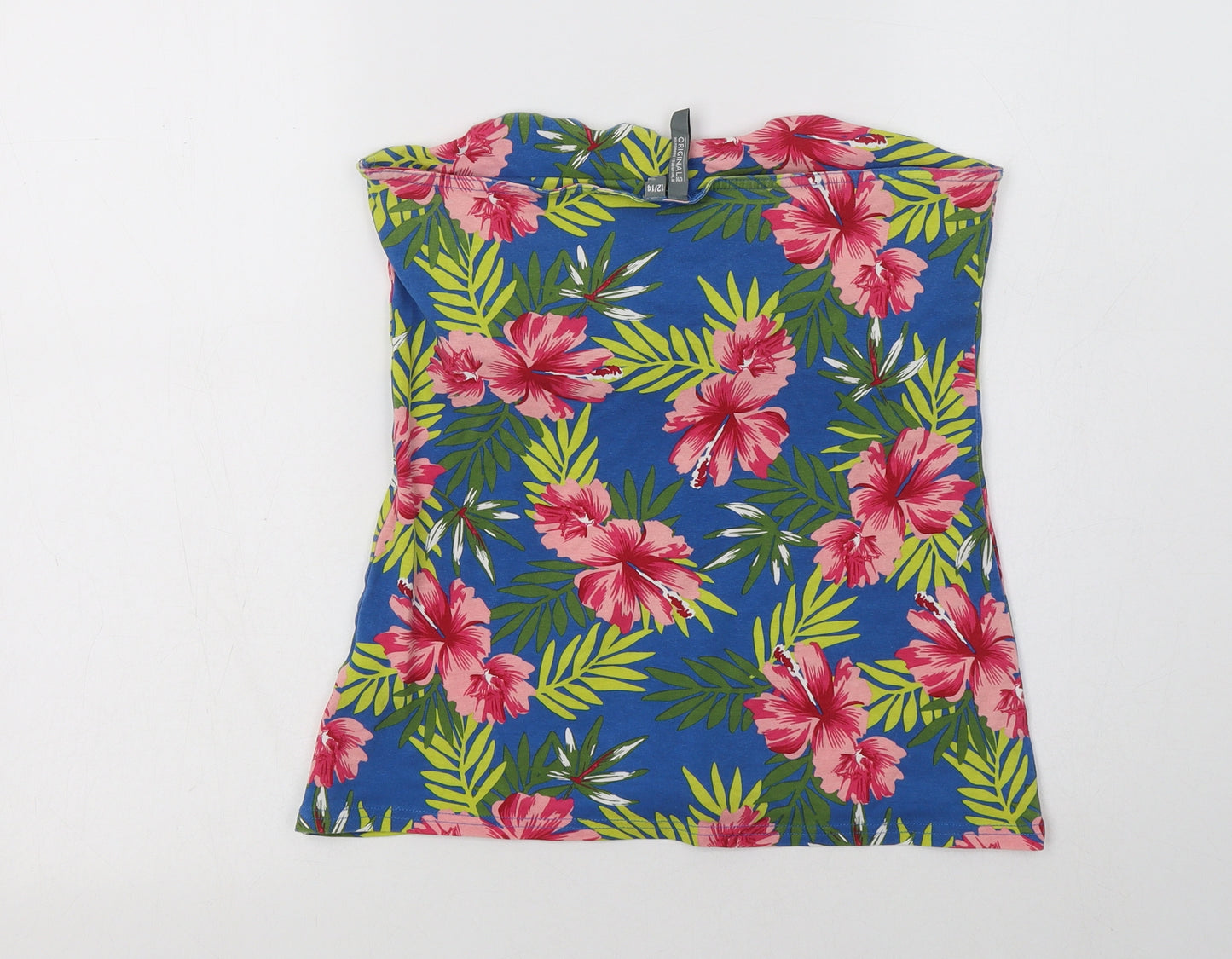 Originals Womens Blue Floral Cotton Basic Blouse Size 12 Off the Shoulder