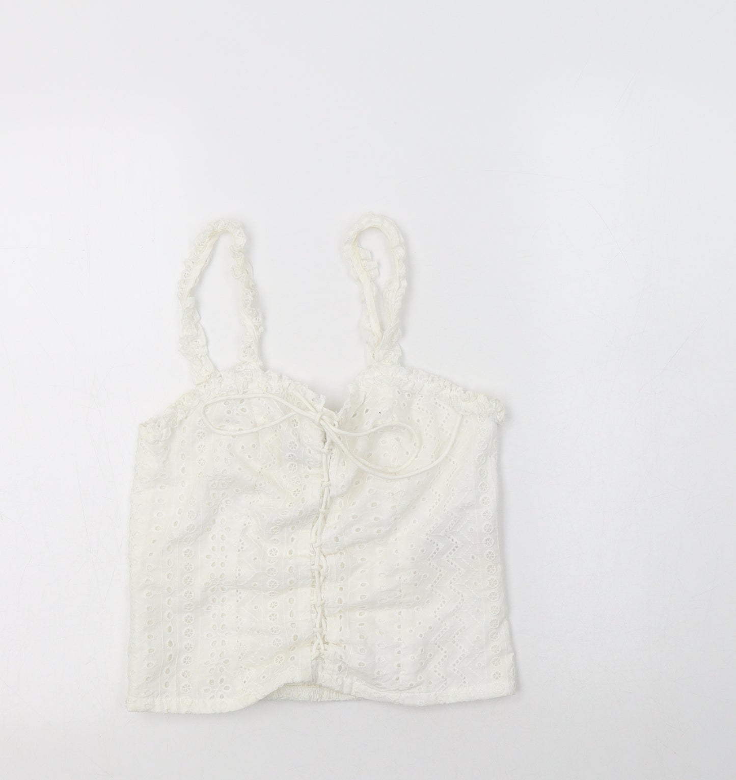 New Look Womens White  Cotton Cropped Tank Size 8 V-Neck