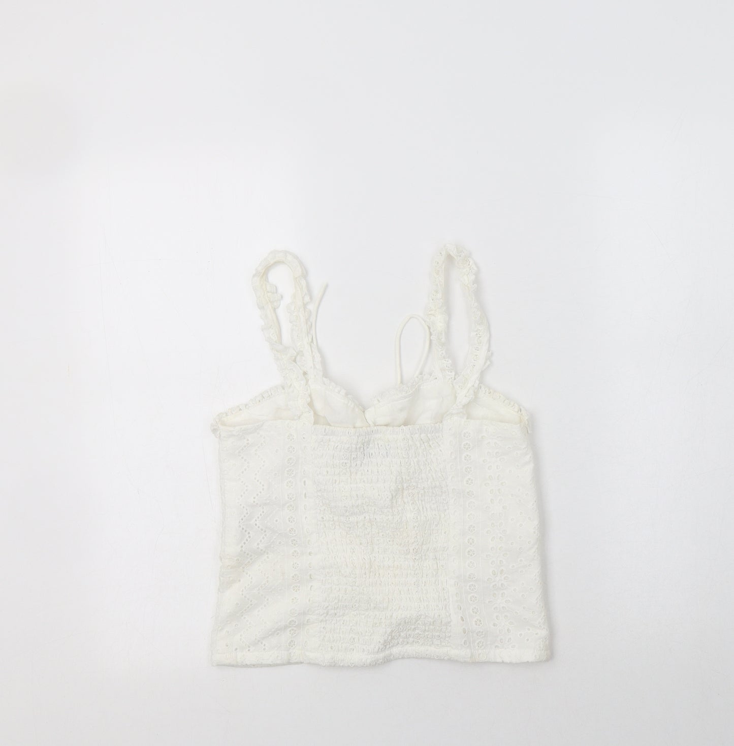 New Look Womens White  Cotton Cropped Tank Size 8 V-Neck