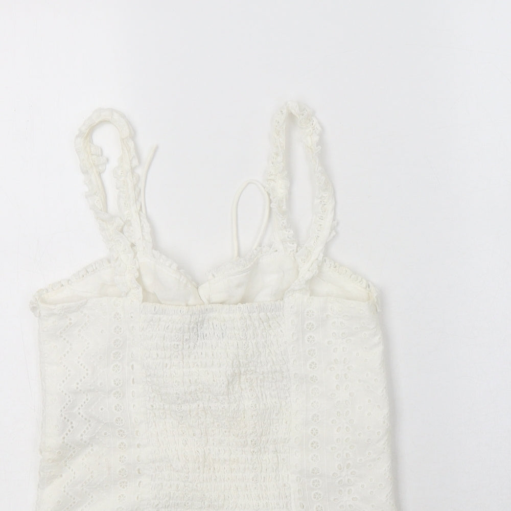 New Look Womens White  Cotton Cropped Tank Size 8 V-Neck