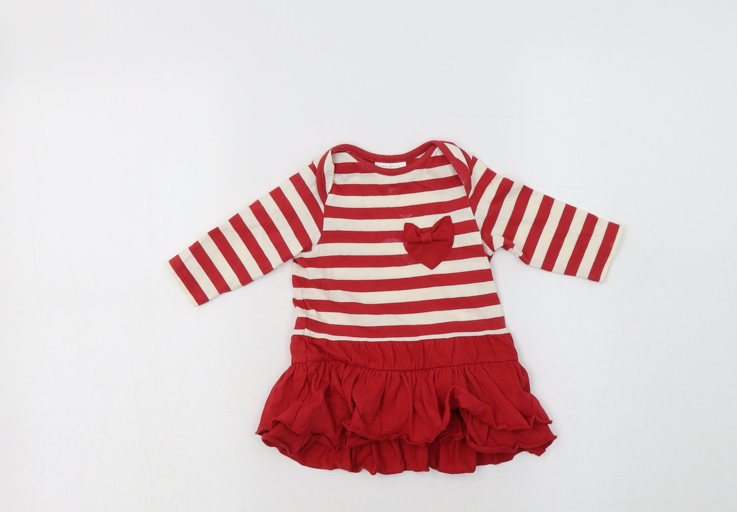 NEXT Baby Red Striped Cotton Fit & Flare  Size 0-3 Months  Crew Neck