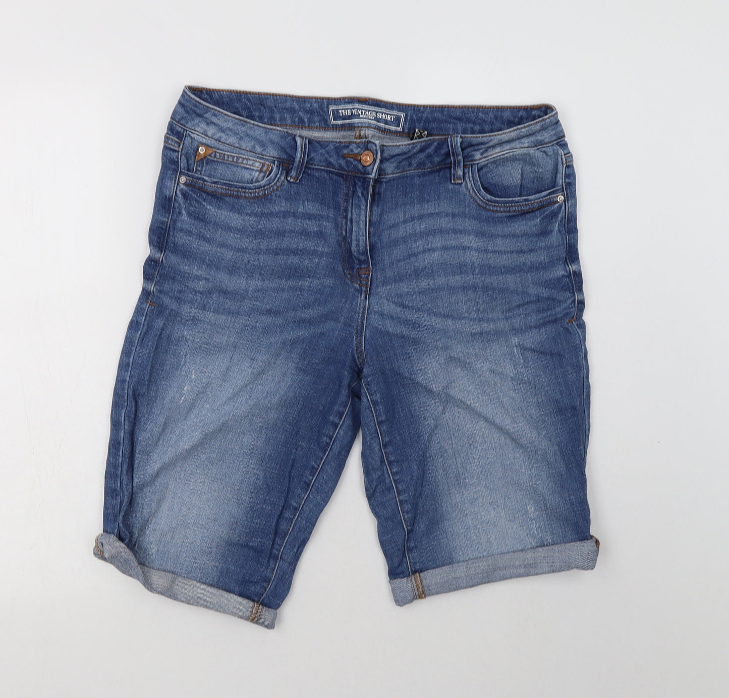 NEXT Womens Blue  Cotton Chino Shorts Size 12 L11.5 in Regular Button