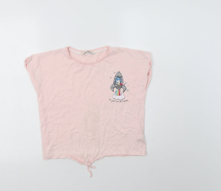 Peacocs Girls Pink  Cotton Basic T-Shirt Size 11-12 Years Crew Neck  - Unicorn