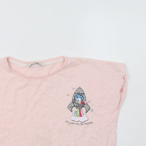Peacocs Girls Pink  Cotton Basic T-Shirt Size 11-12 Years Crew Neck  - Unicorn