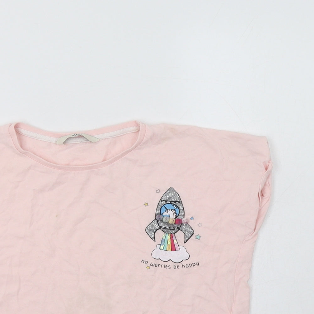 Peacocs Girls Pink  Cotton Basic T-Shirt Size 11-12 Years Crew Neck  - Unicorn