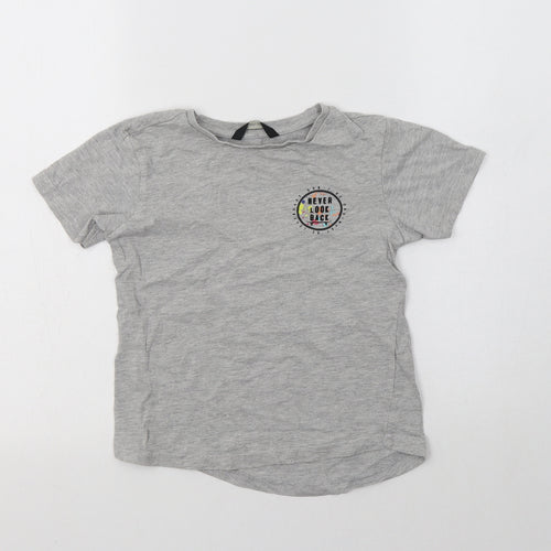 George Girls Grey  Cotton Basic T-Shirt Size 6-7 Years Crew Neck